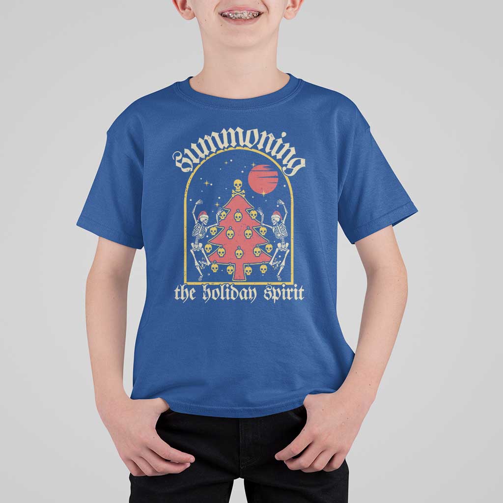Gothic Xmas T Shirt For Kid Summoning Holiday Spirit Skeleton Christmas Tree - Wonder Print Shop