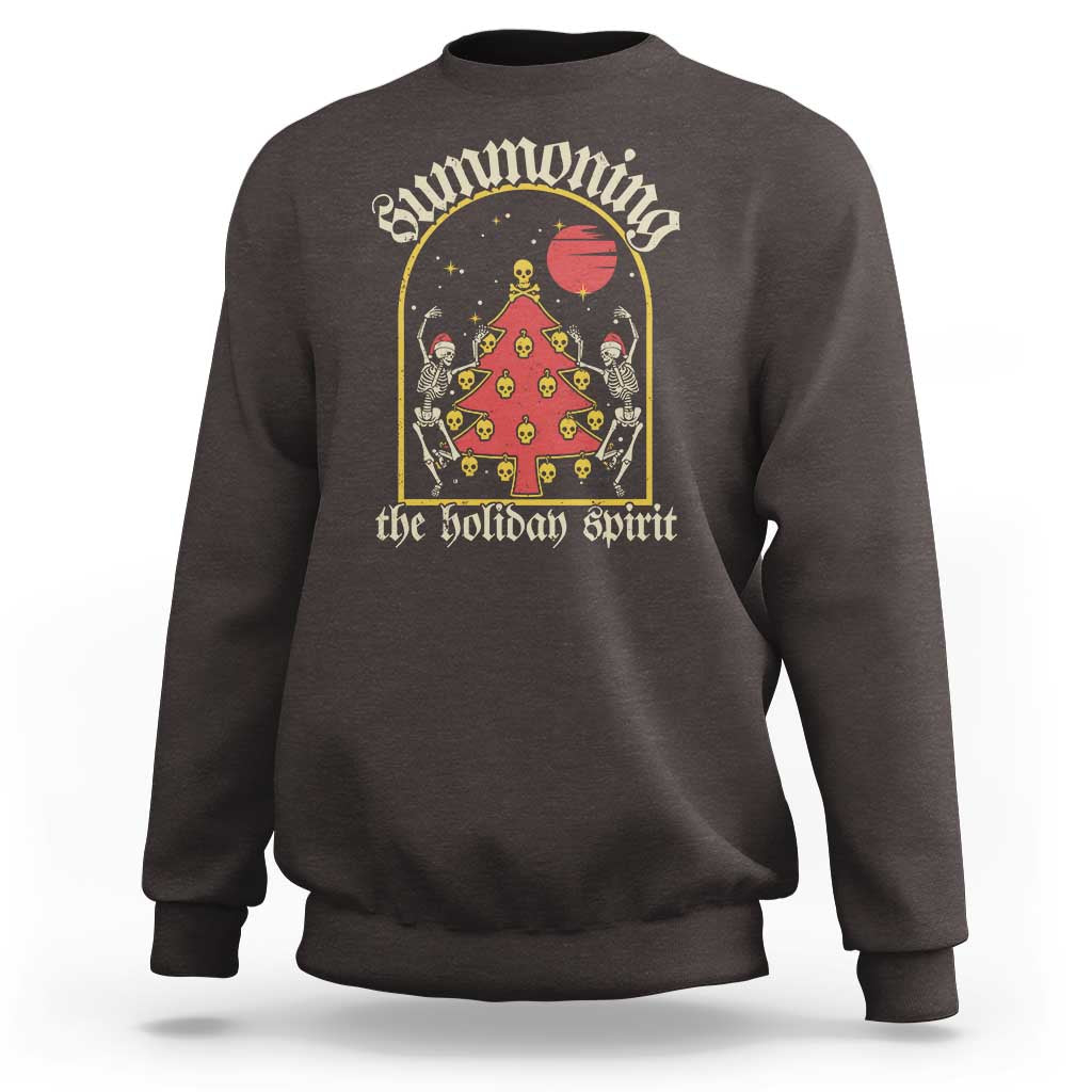 Gothic Xmas Sweatshirt Summoning Holiday Spirit Skeleton Christmas Tree - Wonder Print Shop