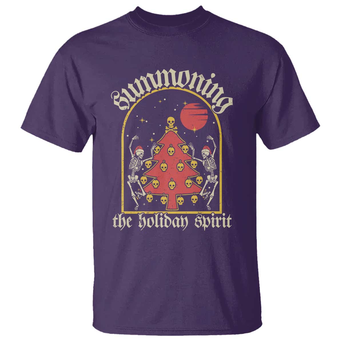 Gothic Xmas T Shirt Summoning Holiday Spirit Skeleton Christmas Tree - Wonder Print Shop