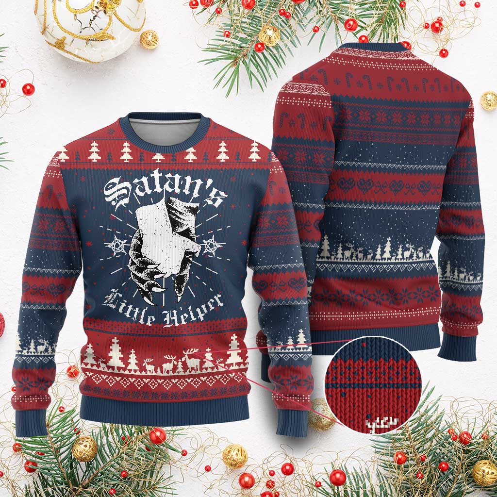 Funny Xmas Satan's Little Helper Ugly Christmas Sweater - Wonder Print Shop