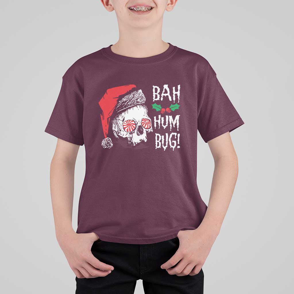 Christmas Bah Humbug Skull Santa Hat T Shirt For Kid - Wonder Print Shop