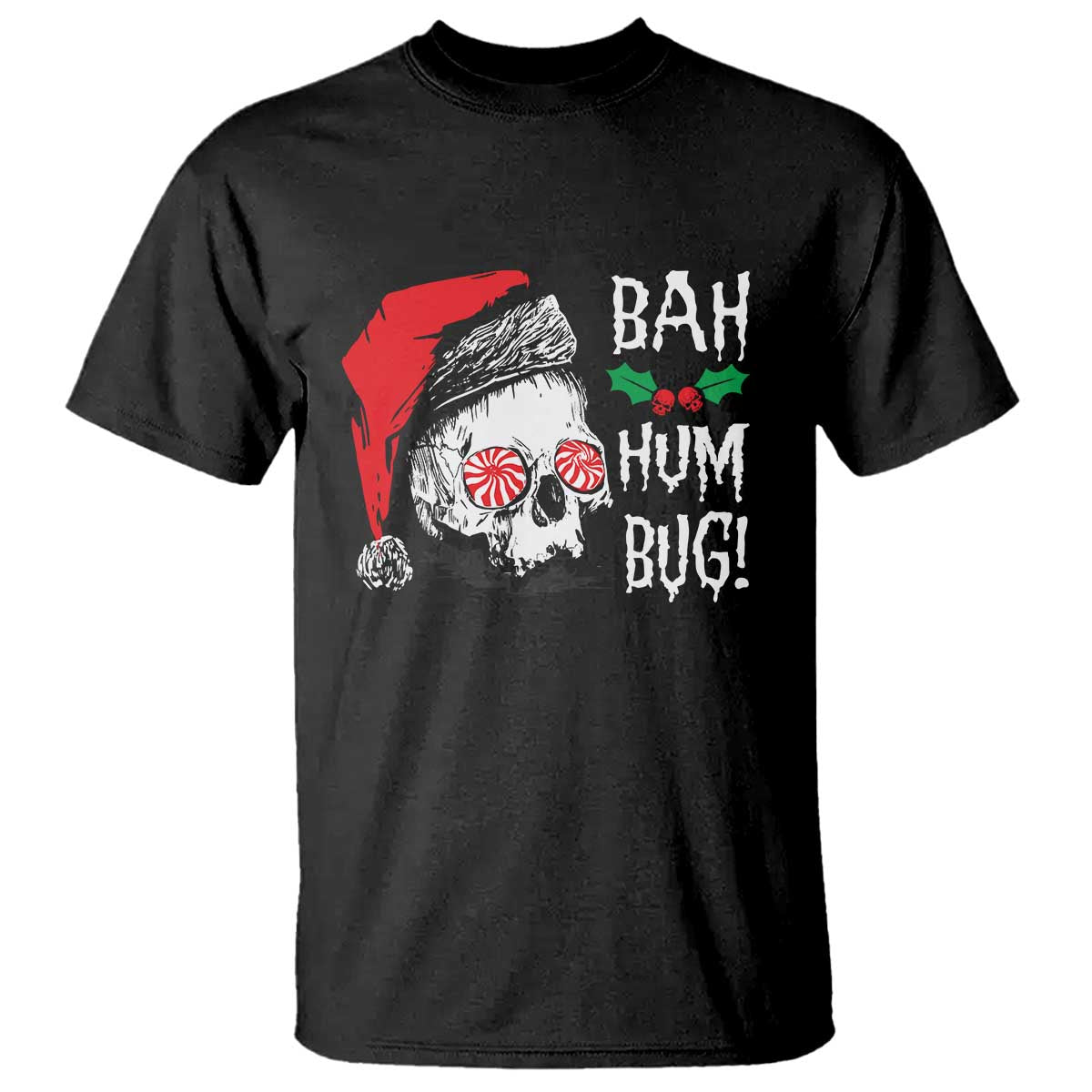 Christmas Bah Humbug Skull Santa Hat T Shirt - Wonder Print Shop