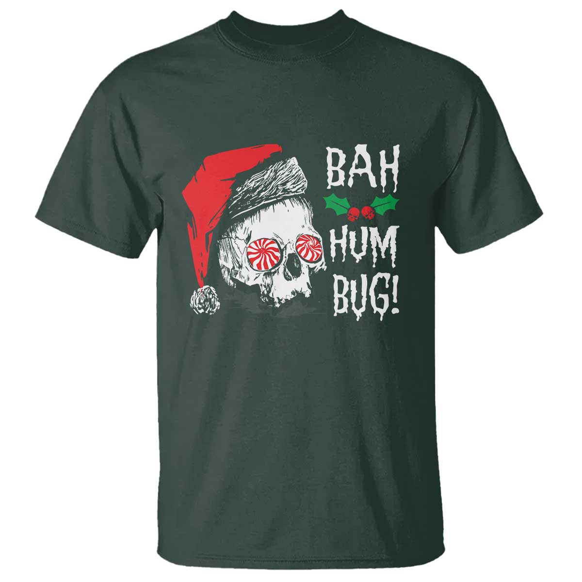 Christmas Bah Humbug Skull Santa Hat T Shirt - Wonder Print Shop