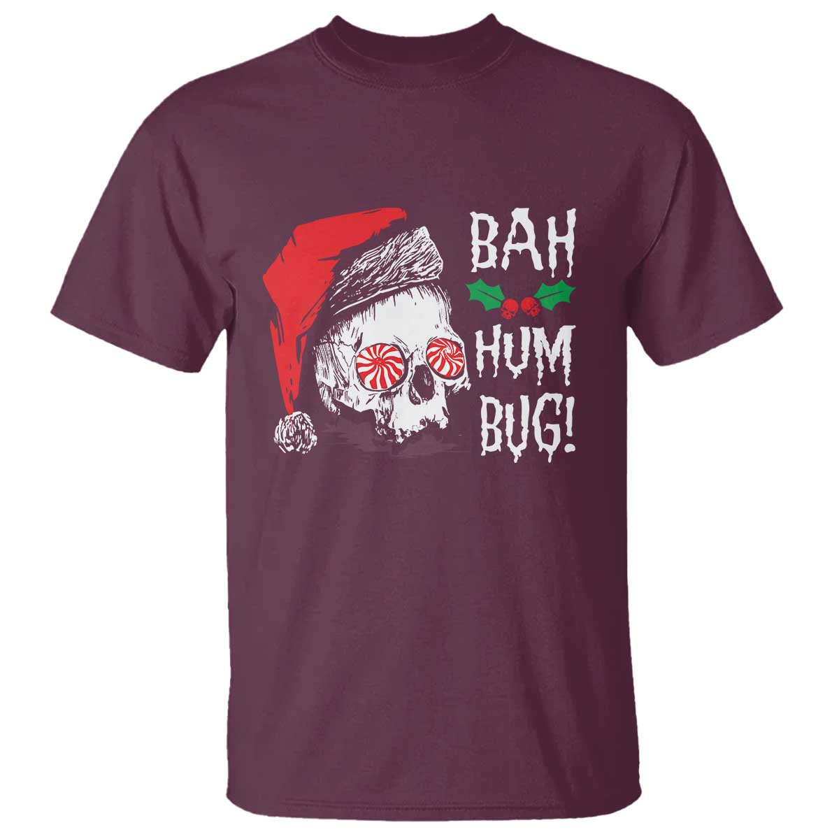 Christmas Bah Humbug Skull Santa Hat T Shirt - Wonder Print Shop
