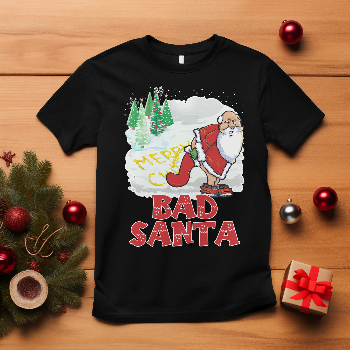 Bad Santa Merry Chrsitmas Funny  Naughty Xmas T Shirt - Wonder Print Shop