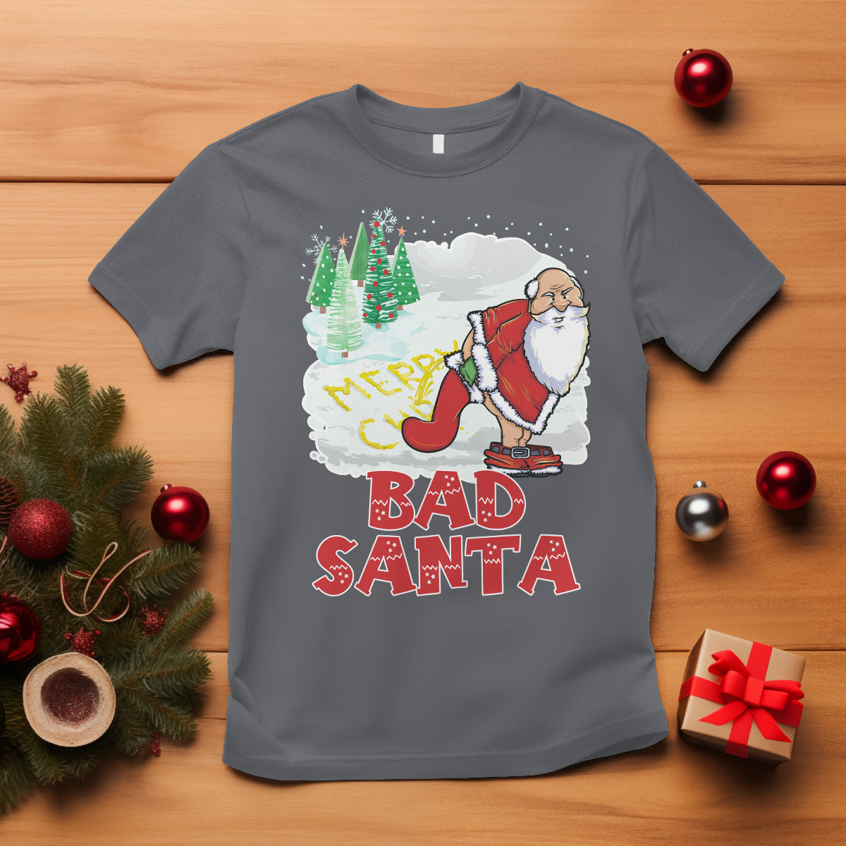 Bad Santa Merry Chrsitmas Funny  Naughty Xmas T Shirt - Wonder Print Shop