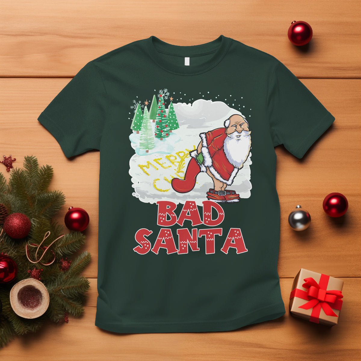 Bad Santa Merry Chrsitmas Funny  Naughty Xmas T Shirt - Wonder Print Shop