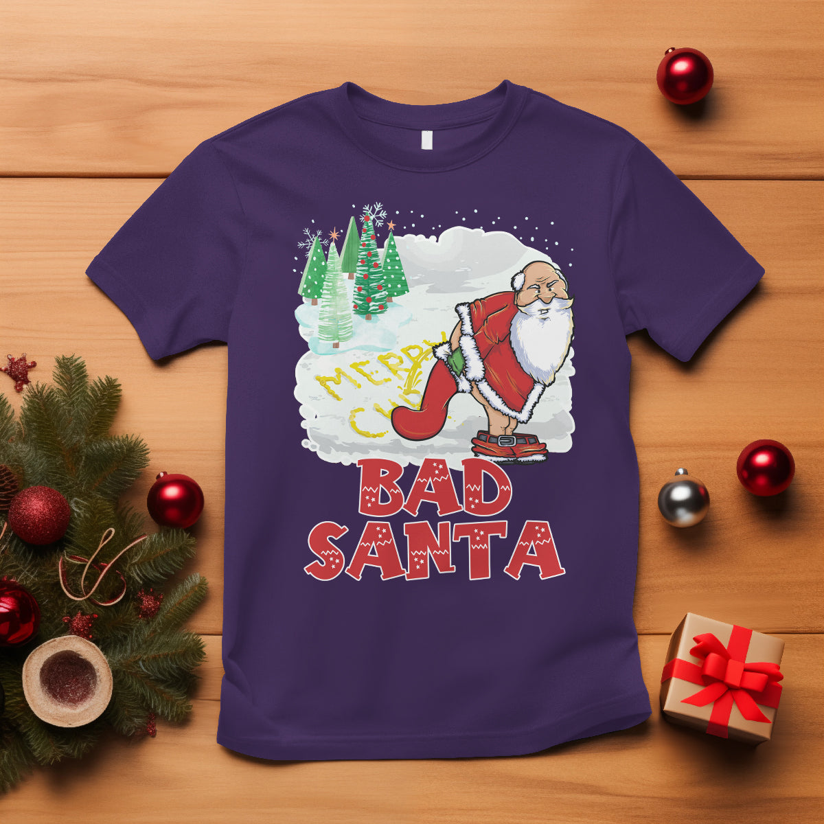 Bad Santa Merry Chrsitmas Funny  Naughty Xmas T Shirt - Wonder Print Shop