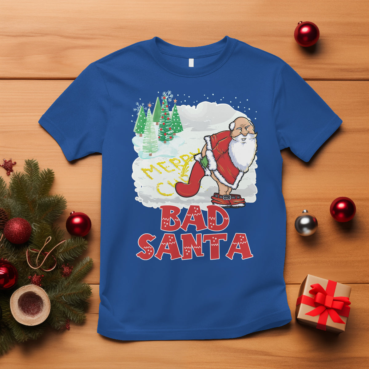 Bad Santa Merry Chrsitmas Funny  Naughty Xmas T Shirt - Wonder Print Shop