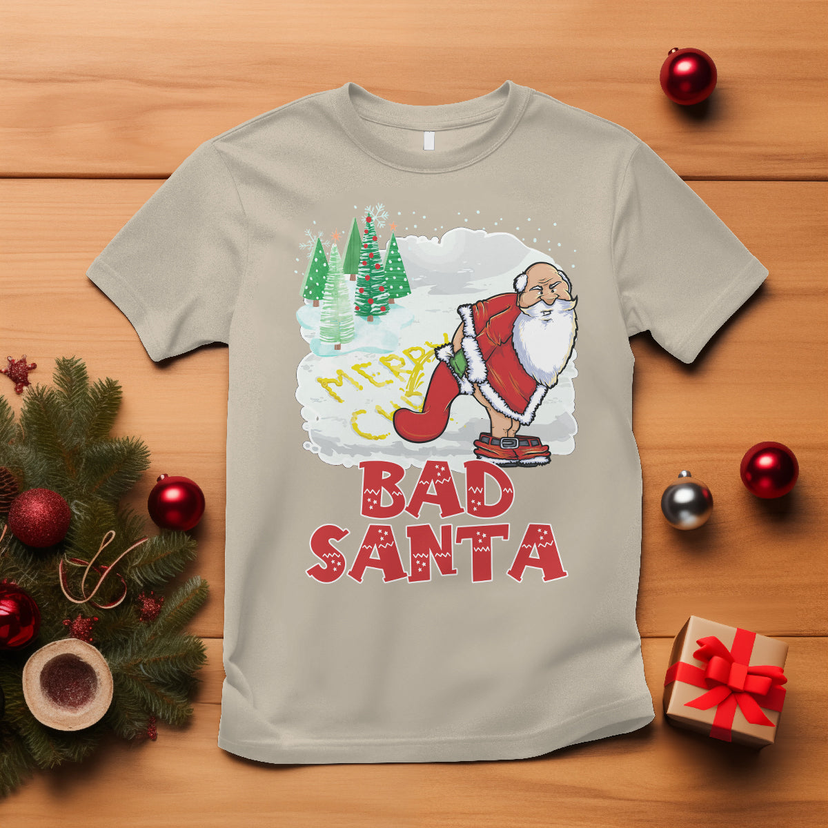 Bad Santa Merry Chrsitmas Funny  Naughty Xmas T Shirt - Wonder Print Shop