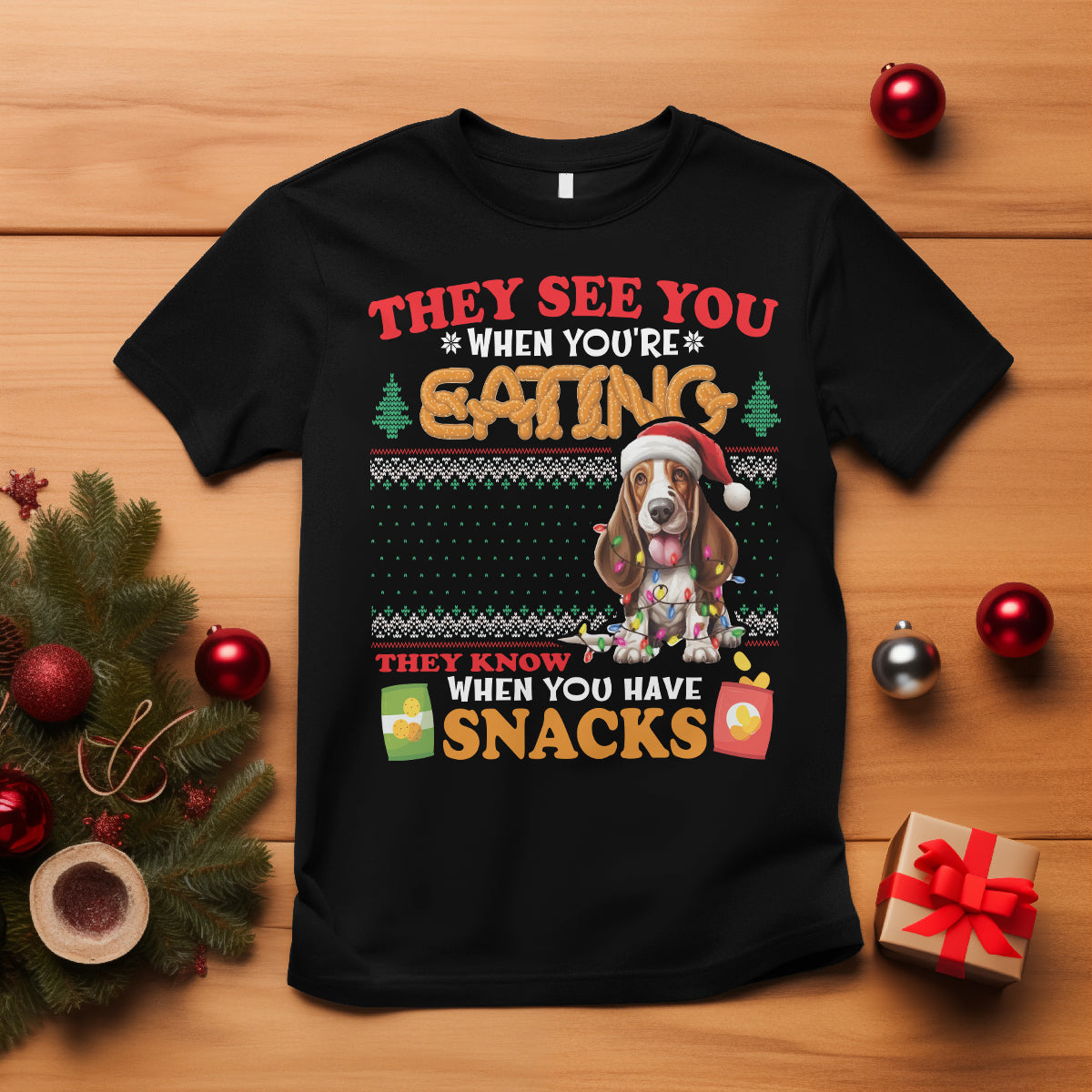 Christmas T Shirt Basset Hound See You're Eating Dog Lover - Wonder Print Shop