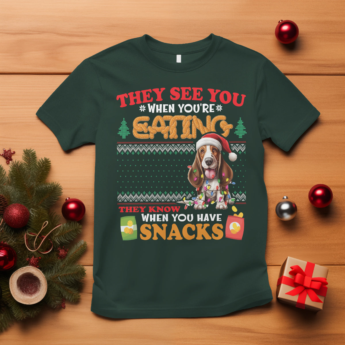 Christmas T Shirt Basset Hound See You're Eating Dog Lover - Wonder Print Shop
