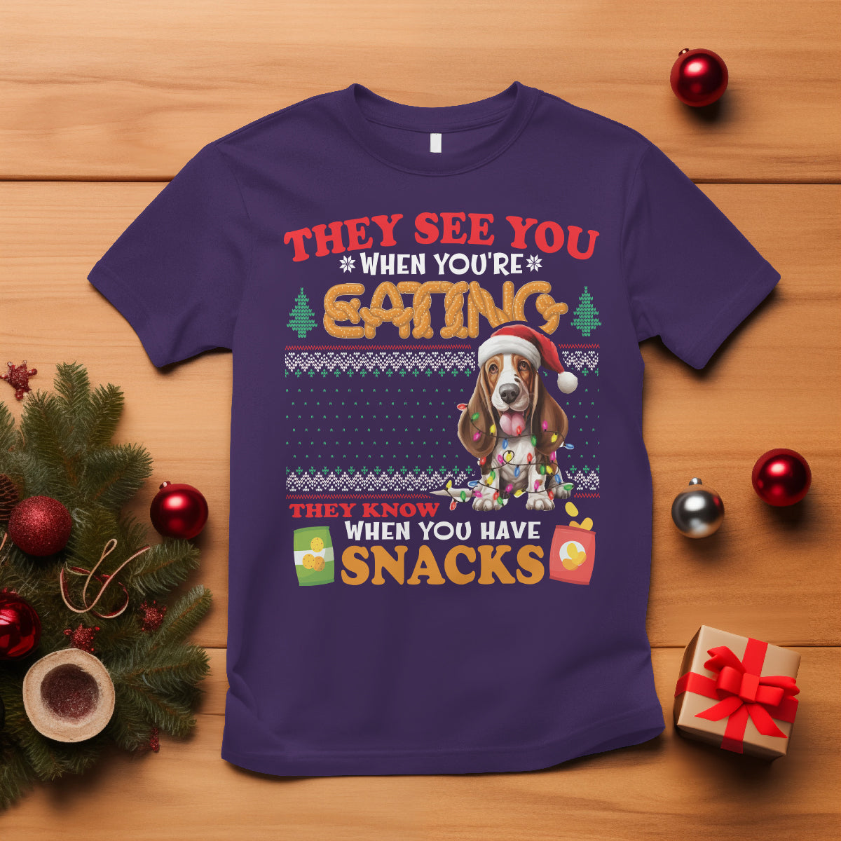 Christmas T Shirt Basset Hound See You're Eating Dog Lover - Wonder Print Shop