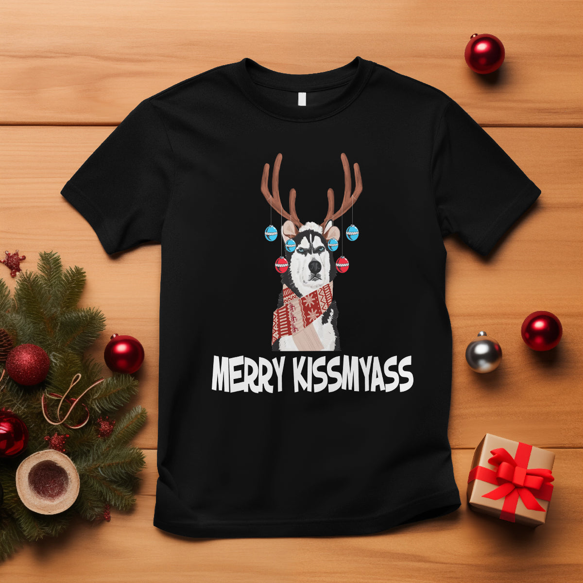 Christmas T Shirt Merry Kissmyasss Husky Reindeer Dog Lover - Wonder Print Shop