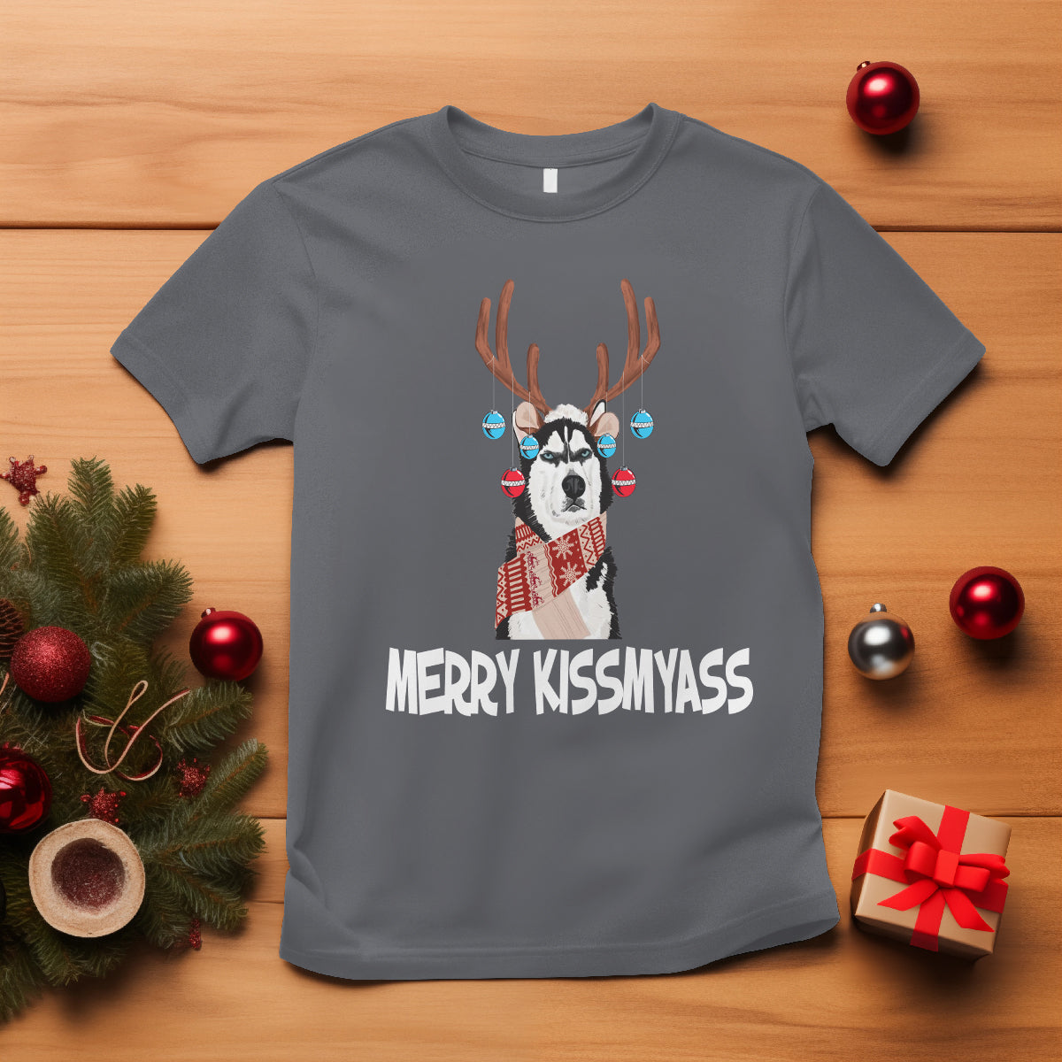 Christmas T Shirt Merry Kissmyasss Husky Reindeer Dog Lover - Wonder Print Shop