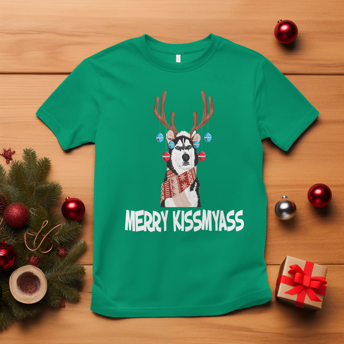 Christmas T Shirt Merry Kissmyasss Husky Reindeer Dog Lover - Wonder Print Shop