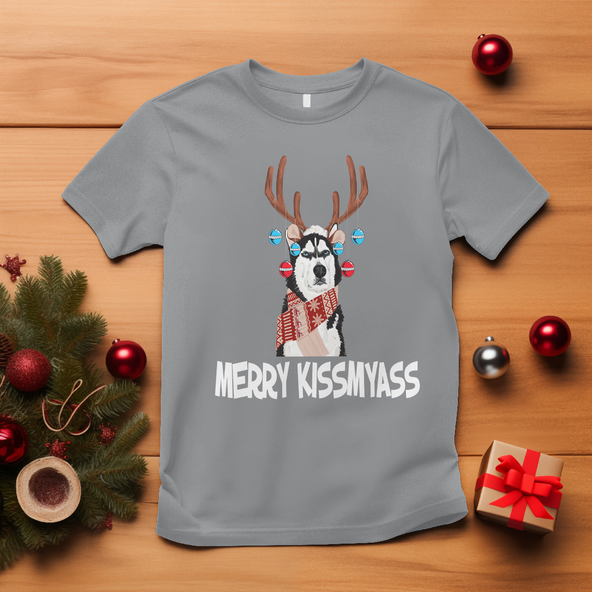 Christmas T Shirt Merry Kissmyasss Husky Reindeer Dog Lover - Wonder Print Shop