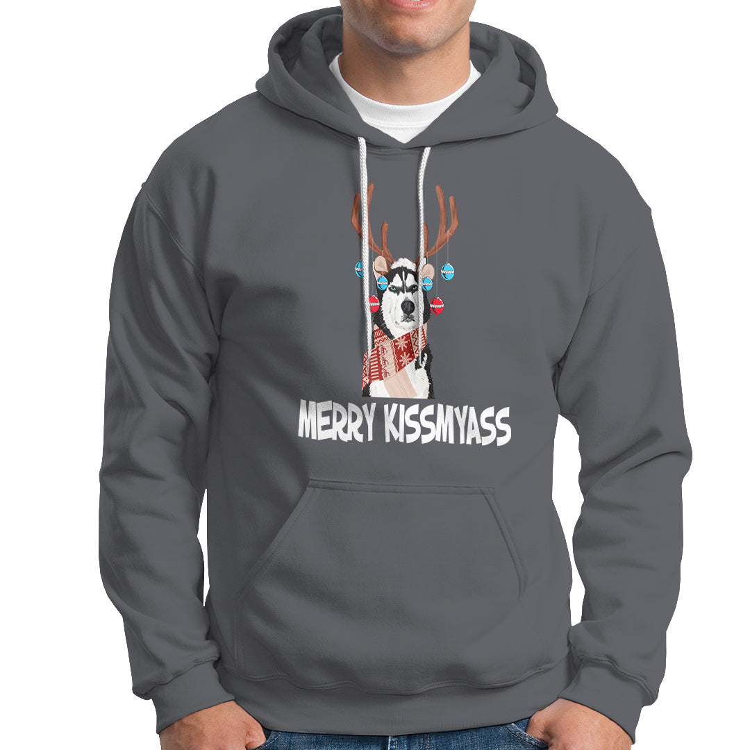 Christmas Hoodie Merry Kissmyasss Husky Reindeer Dog Lover - Wonder Print Shop
