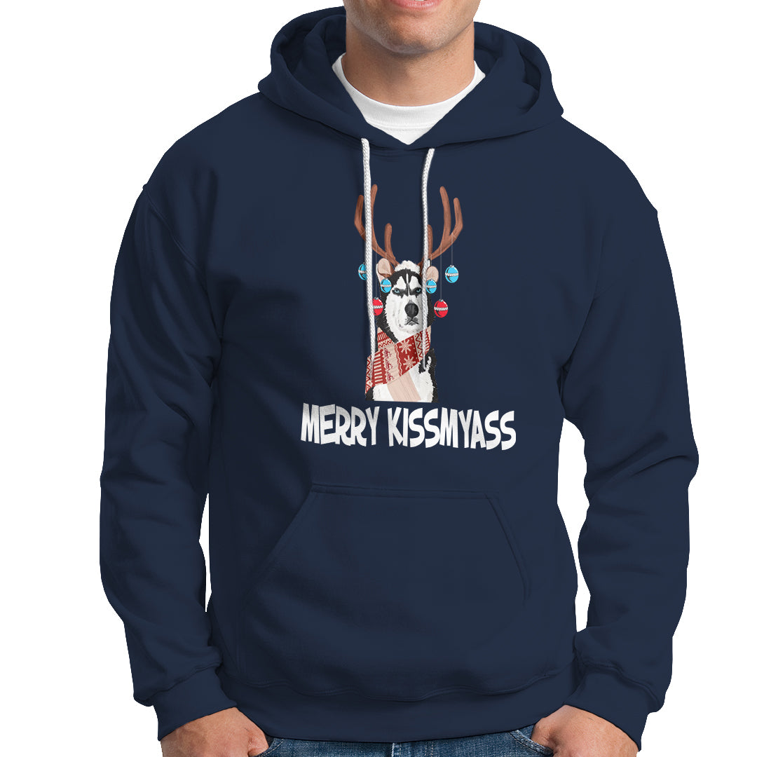 Christmas Hoodie Merry Kissmyasss Husky Reindeer Dog Lover - Wonder Print Shop