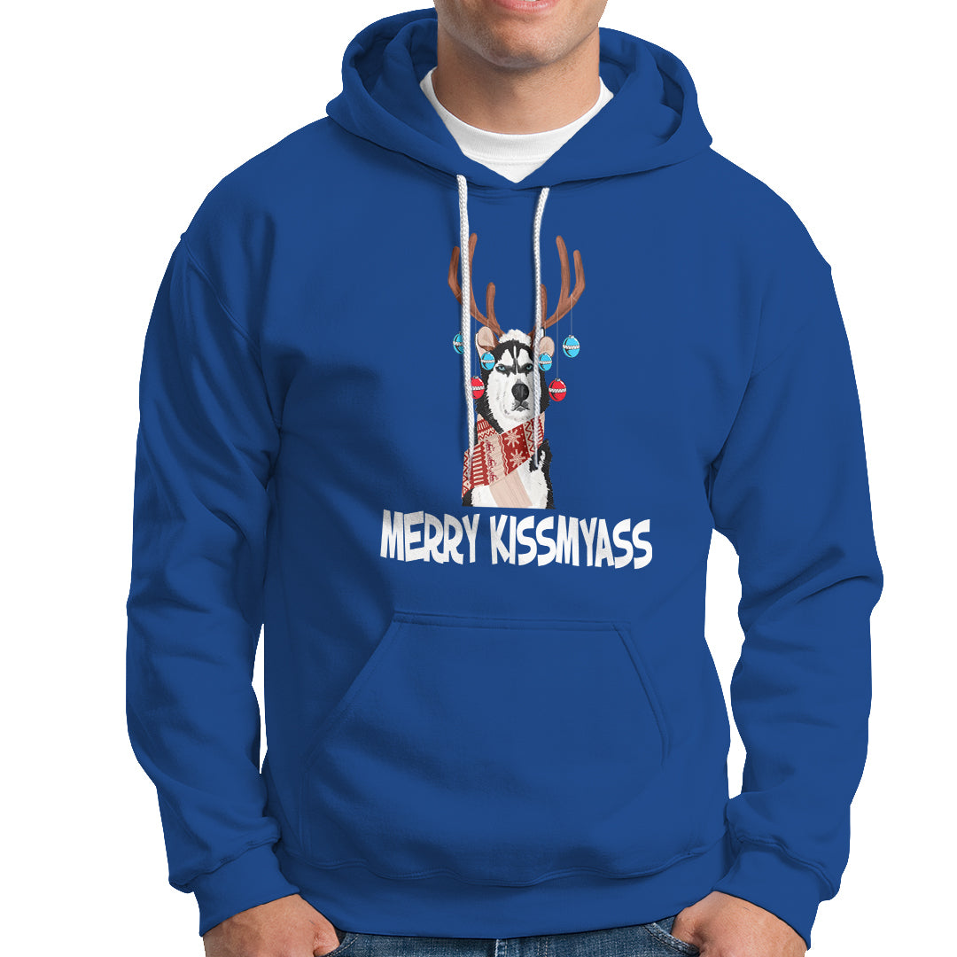 Christmas Hoodie Merry Kissmyasss Husky Reindeer Dog Lover - Wonder Print Shop