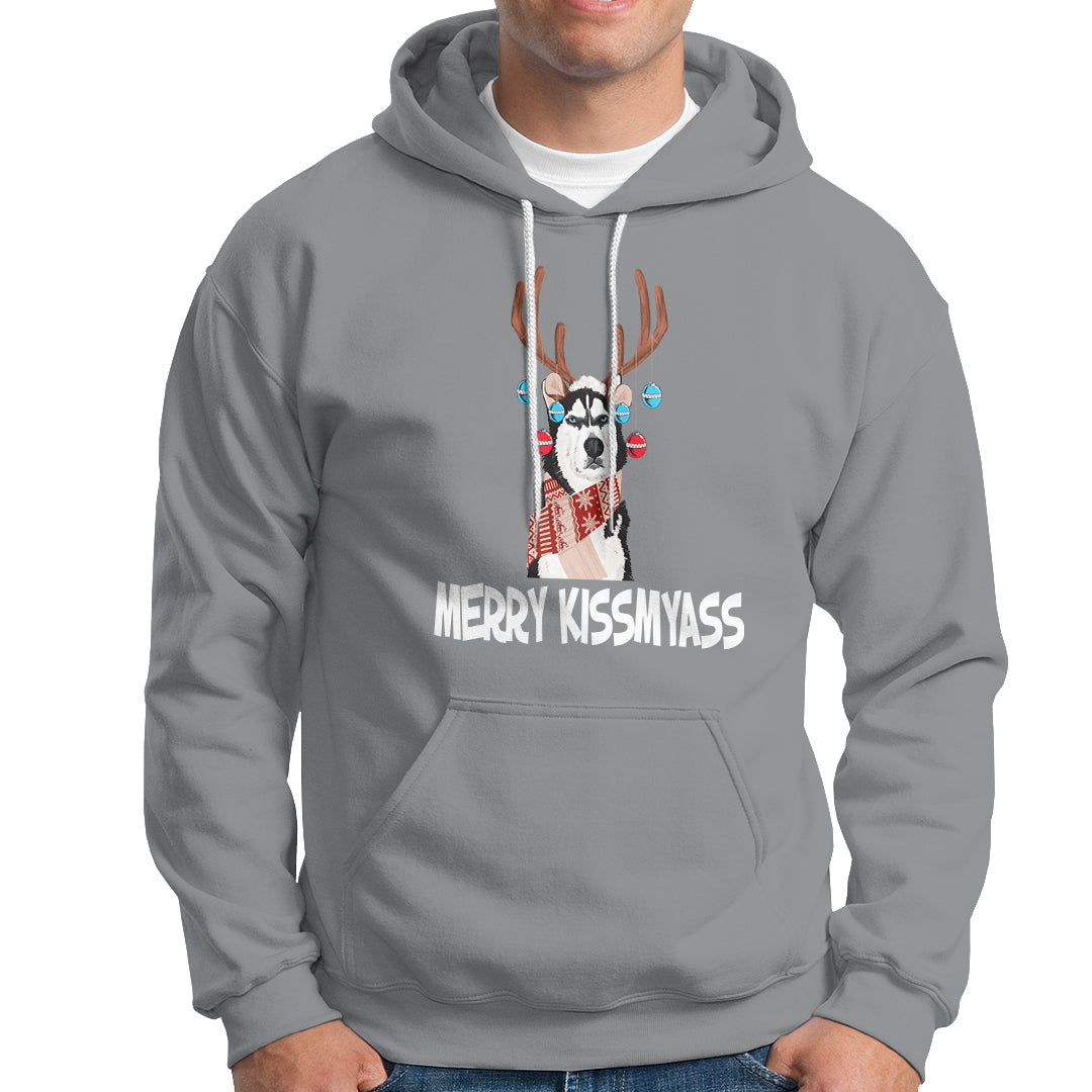 Christmas Hoodie Merry Kissmyasss Husky Reindeer Dog Lover - Wonder Print Shop