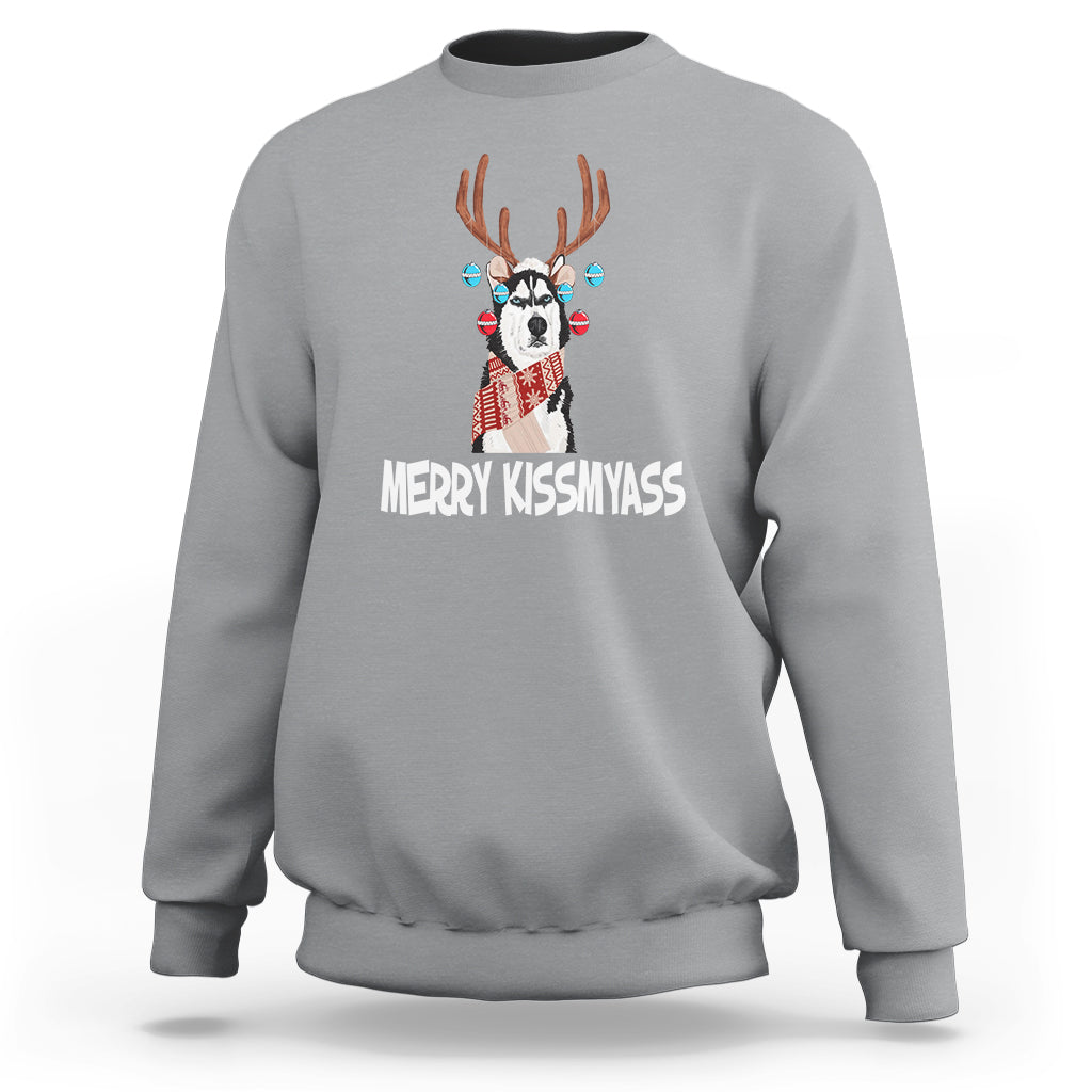 Christmas Sweatshirt Merry Kissmyasss Husky Reindeer Dog Lover - Wonder Print Shop