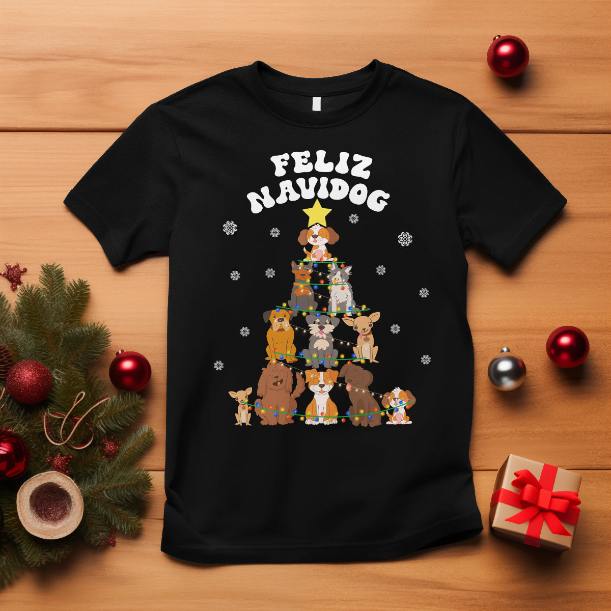 Feliz Navidog Dog Christmas Tree T Shirt - Wonder Print Shop