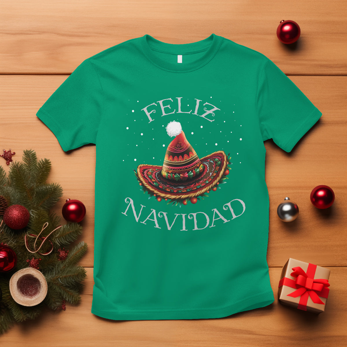 Christmas in Mexico T Shirt Feliz Navidad Santa Hat Sombrero - Wonder Print Shop
