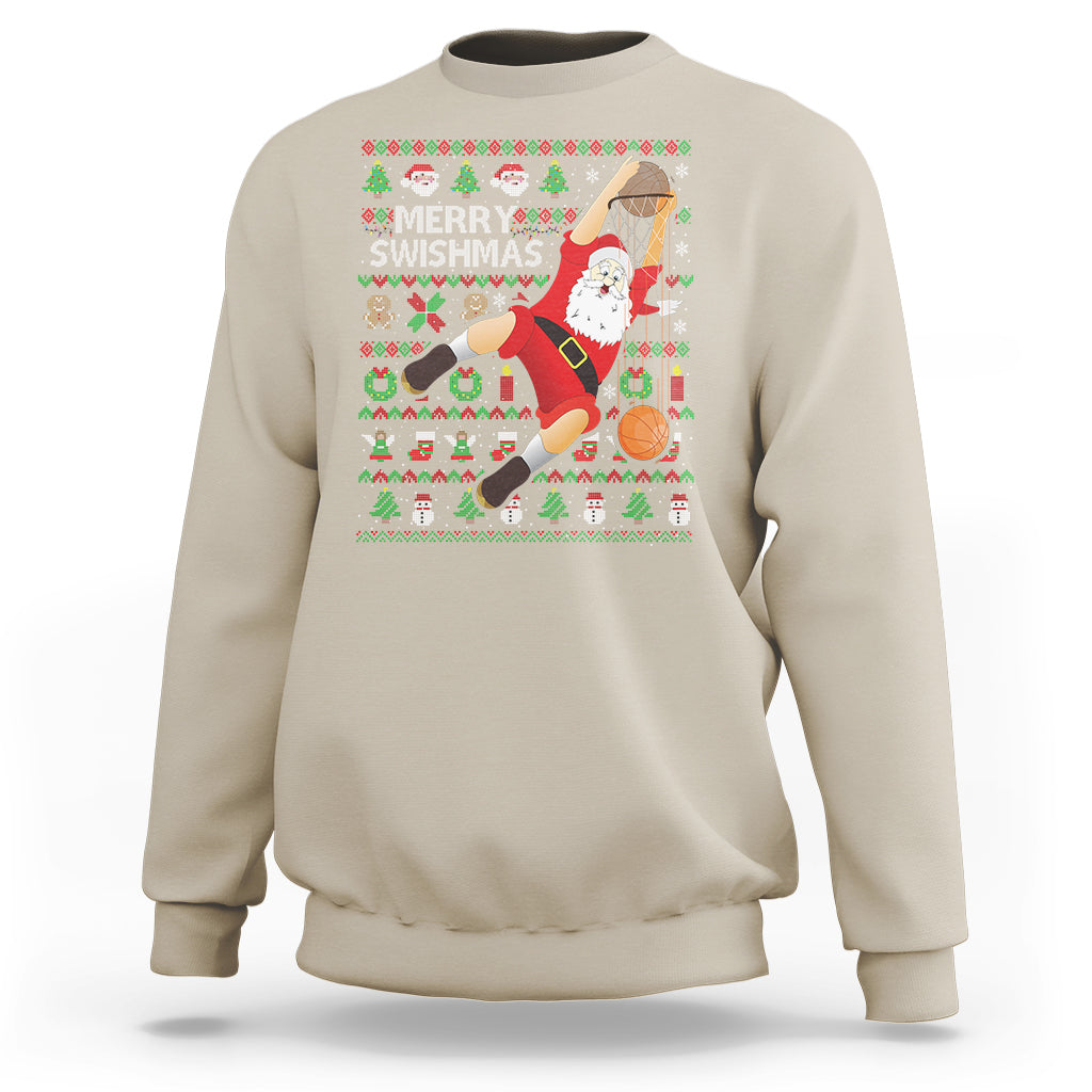 Christmas Sweatshirt Merry Swishmas Santa Baseketball Player - Wonder Print Shop