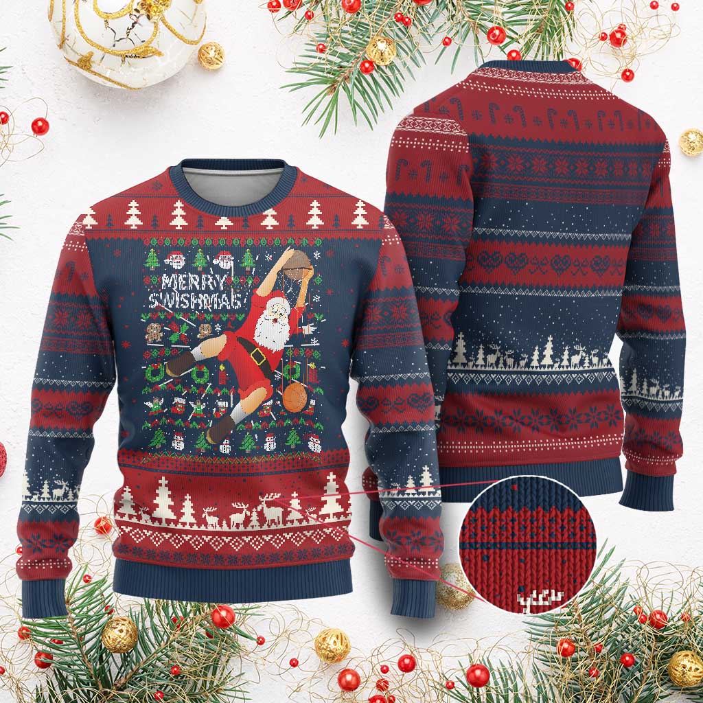 Xmas Basketball Ugly Christmas Sweater Merry Swishmas Santa Baseketball Player - Wonder Print Shop