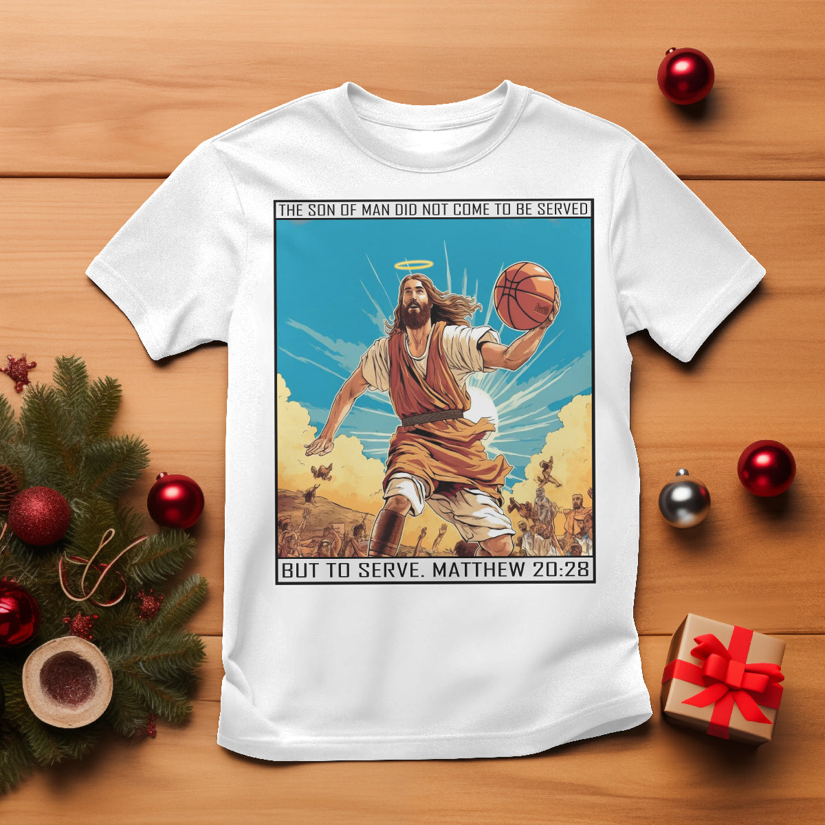 Christmas T Shirt Jesus Baseketball Player Crossing Up Christian Funny Xmas - Wonder Print Shop