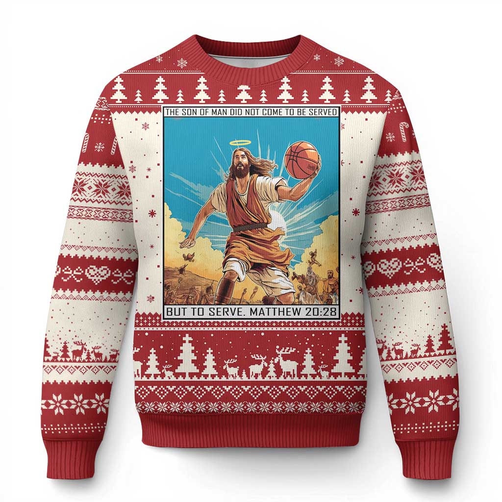 Xmas Christian Jesus Baseketball Player Ugly Christmas Sweater The Son Of Man Did Not Come To Be Served But To Serve - Wonder Print Shop