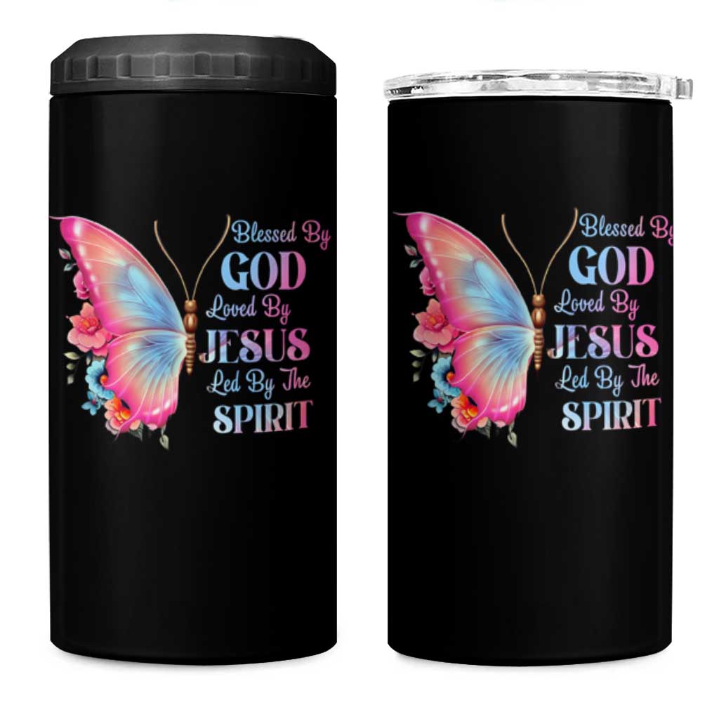 Christian 4 in 1 Can Cooler Tumbler Blessed By God Loved By Jesus Led By The Spirit