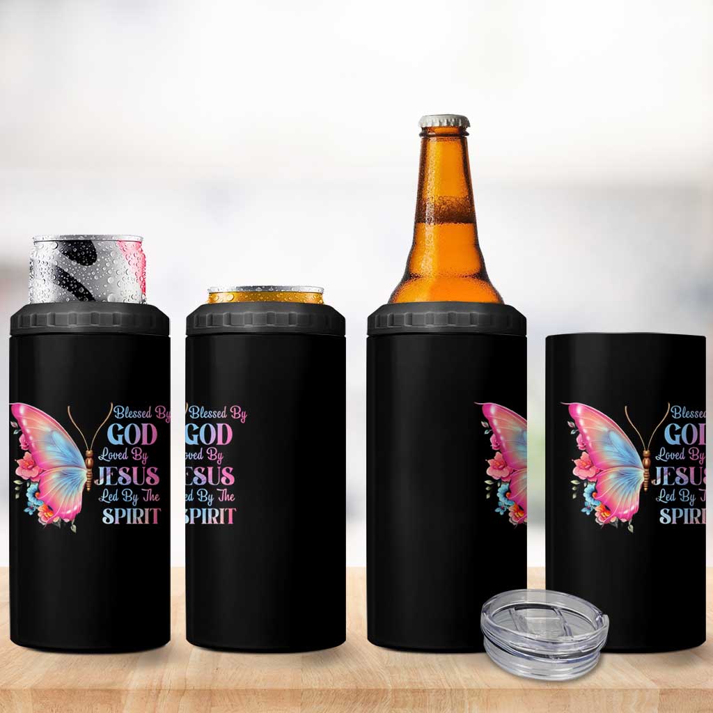 Christian 4 in 1 Can Cooler Tumbler Blessed By God Loved By Jesus Led By The Spirit