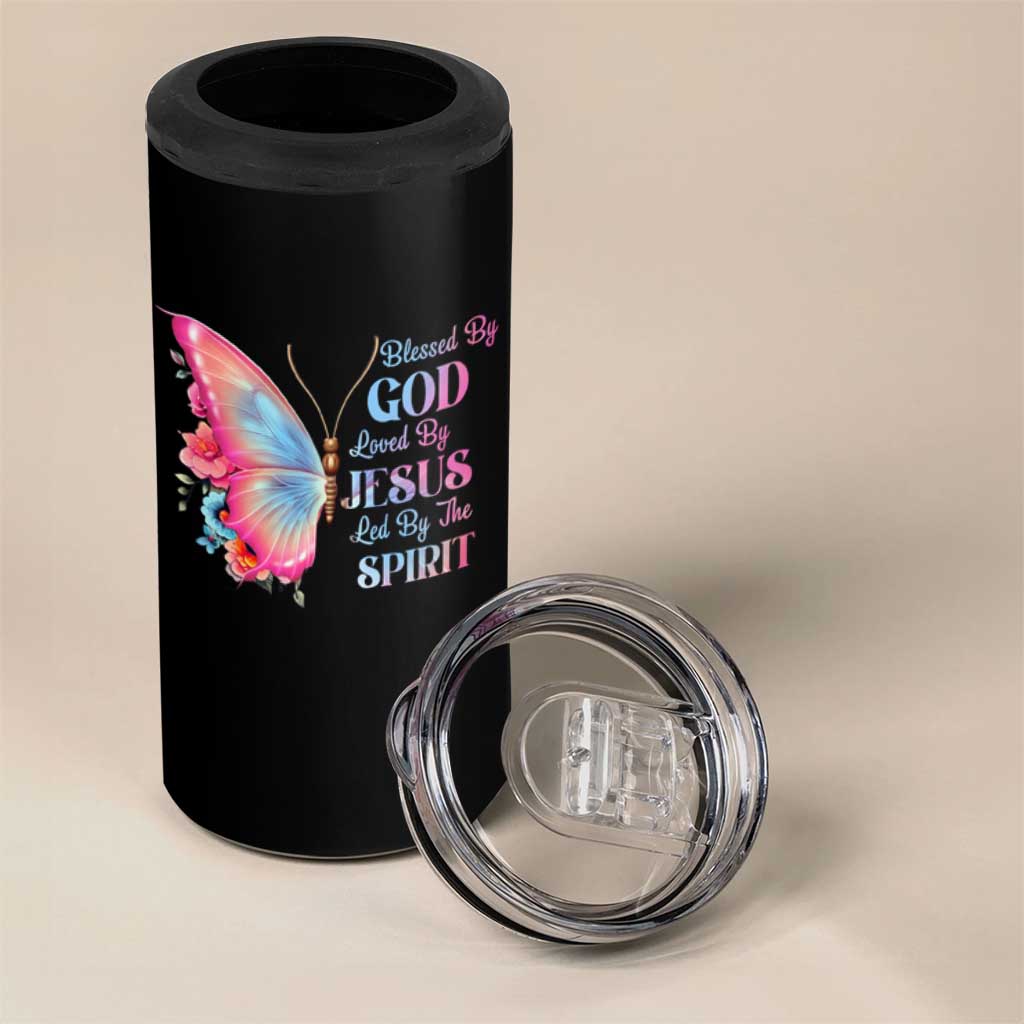 Christian 4 in 1 Can Cooler Tumbler Blessed By God Loved By Jesus Led By The Spirit