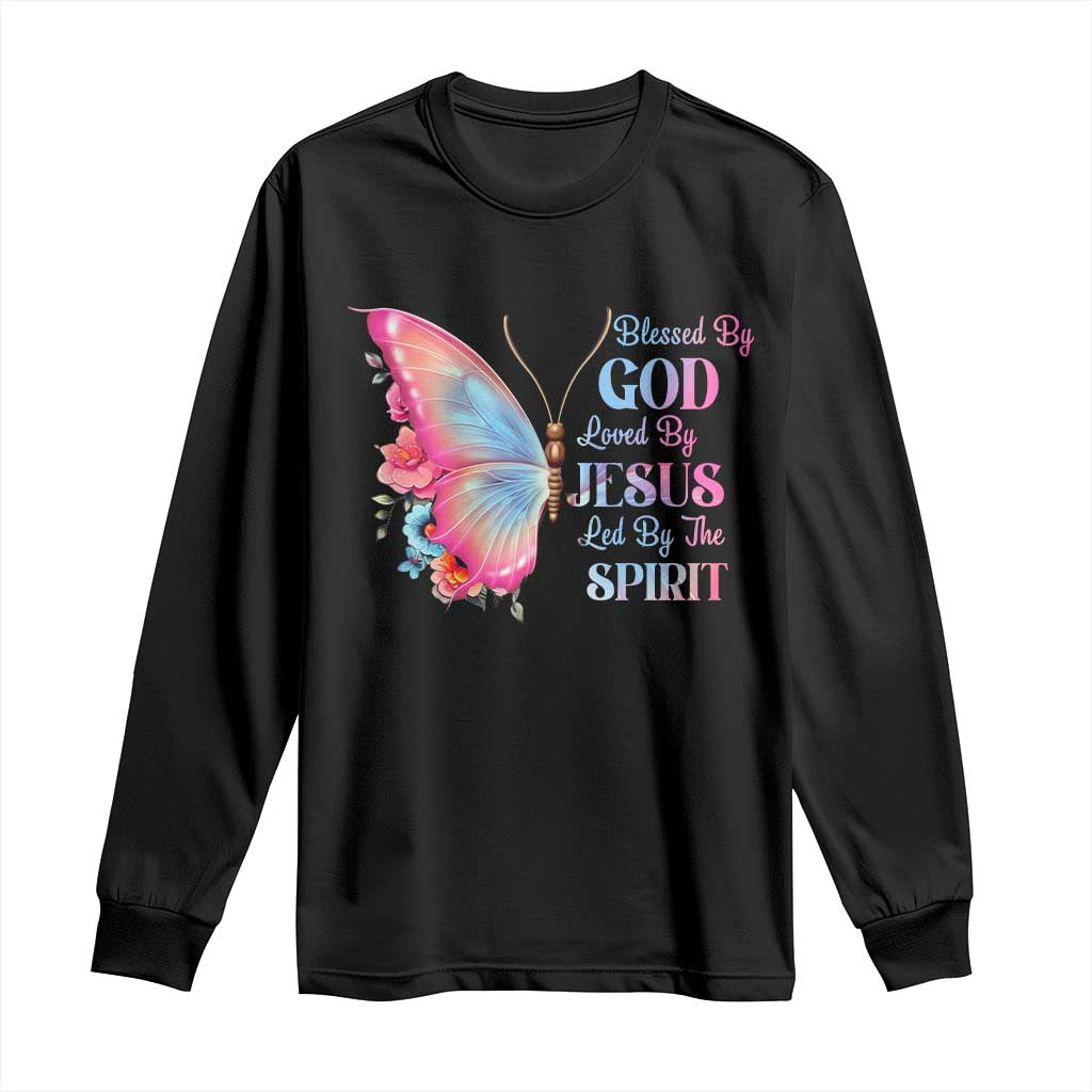 Christian Long Sleeve Shirt Blessed By God Loved By Jesus Led By The Spirit