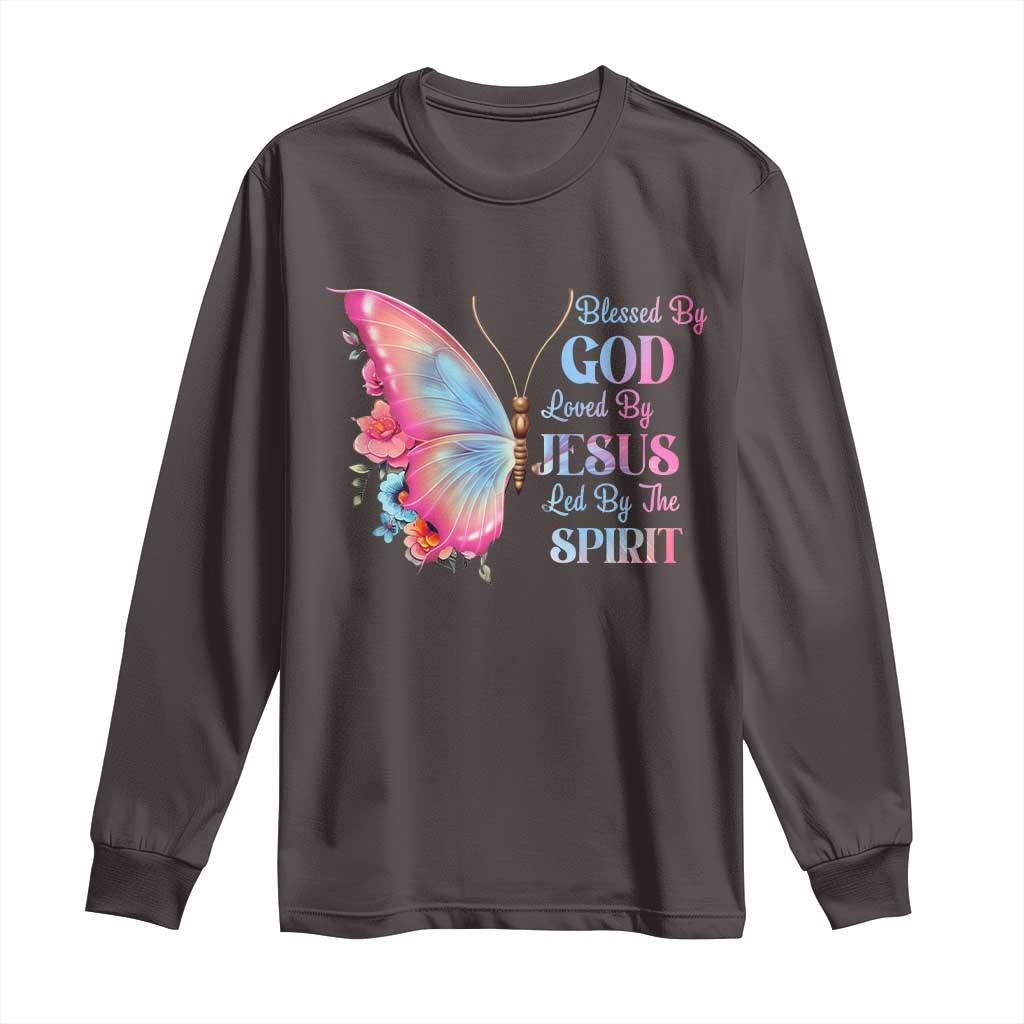 Christian Long Sleeve Shirt Blessed By God Loved By Jesus Led By The Spirit