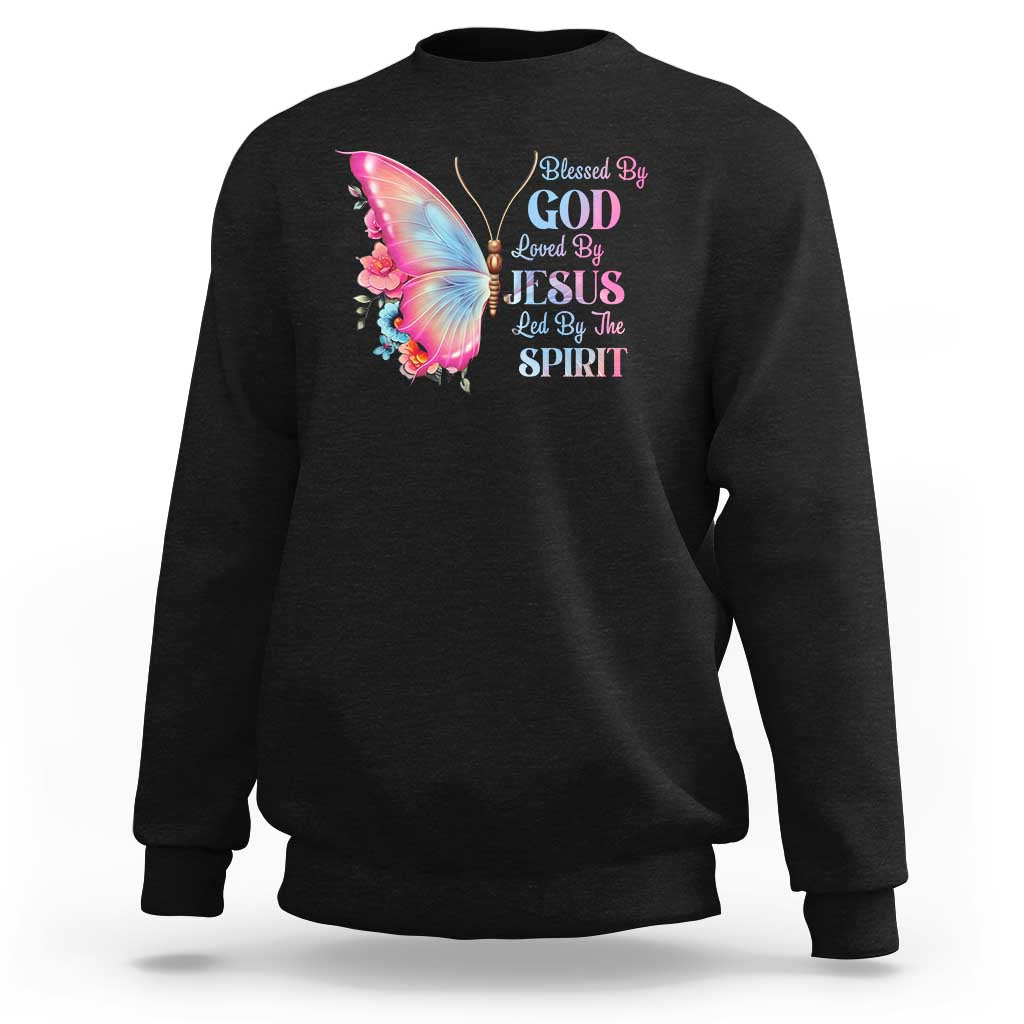 Christian Sweatshirt Blessed By God Loved By Jesus Led By The Spirit - Wonder Print Shop
