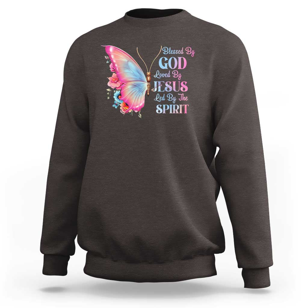 Christian Sweatshirt Blessed By God Loved By Jesus Led By The Spirit - Wonder Print Shop