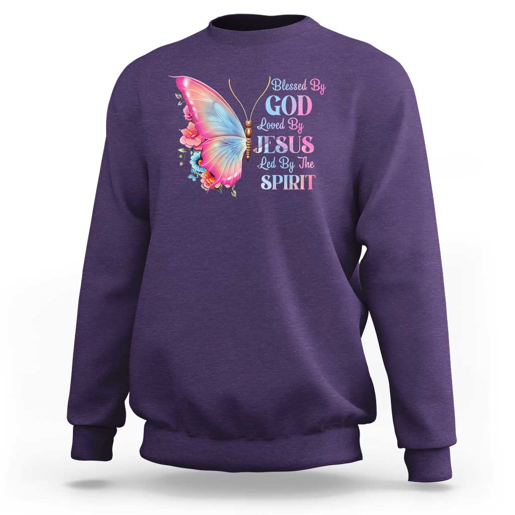 Christian Sweatshirt Blessed By God Loved By Jesus Led By The Spirit - Wonder Print Shop