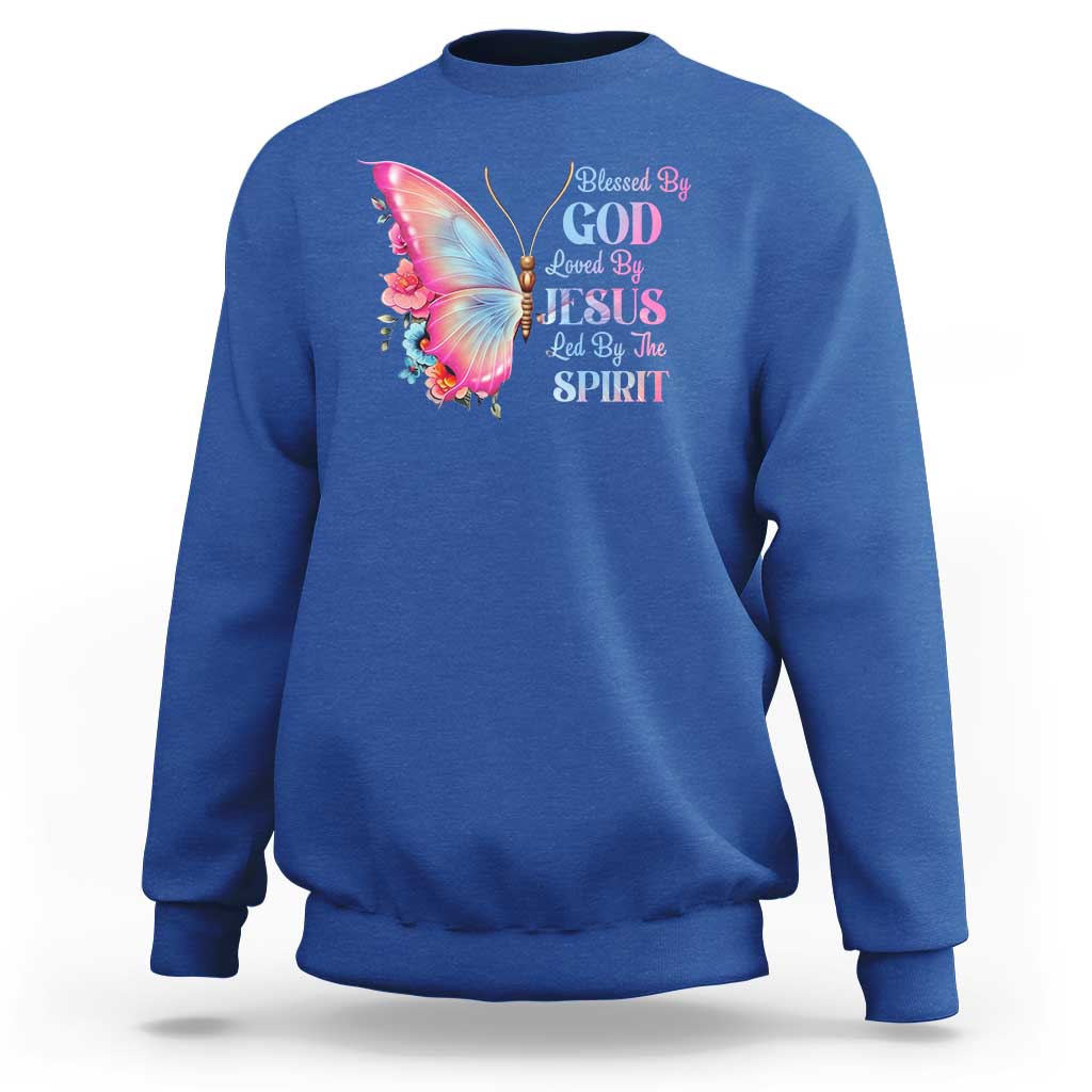 Christian Sweatshirt Blessed By God Loved By Jesus Led By The Spirit - Wonder Print Shop