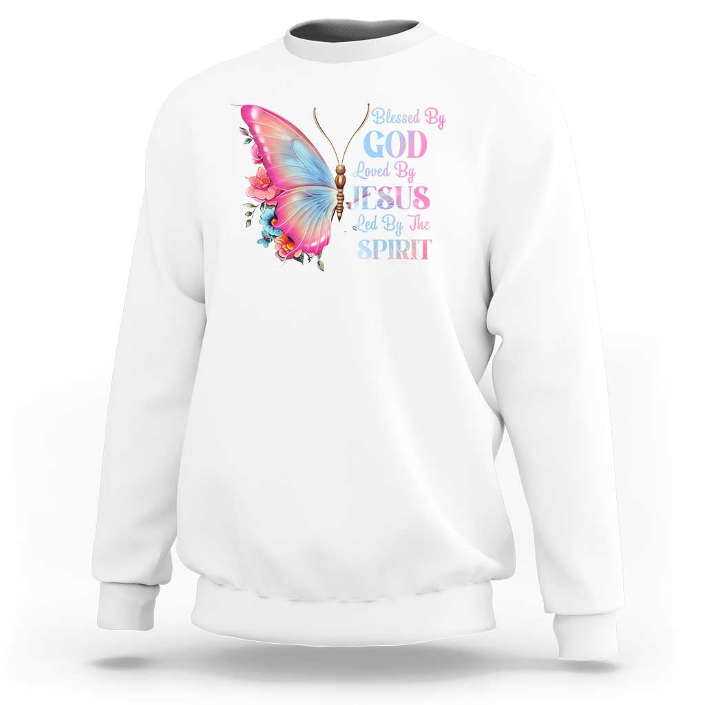 Christian Sweatshirt Blessed By God Loved By Jesus Led By The Spirit - Wonder Print Shop