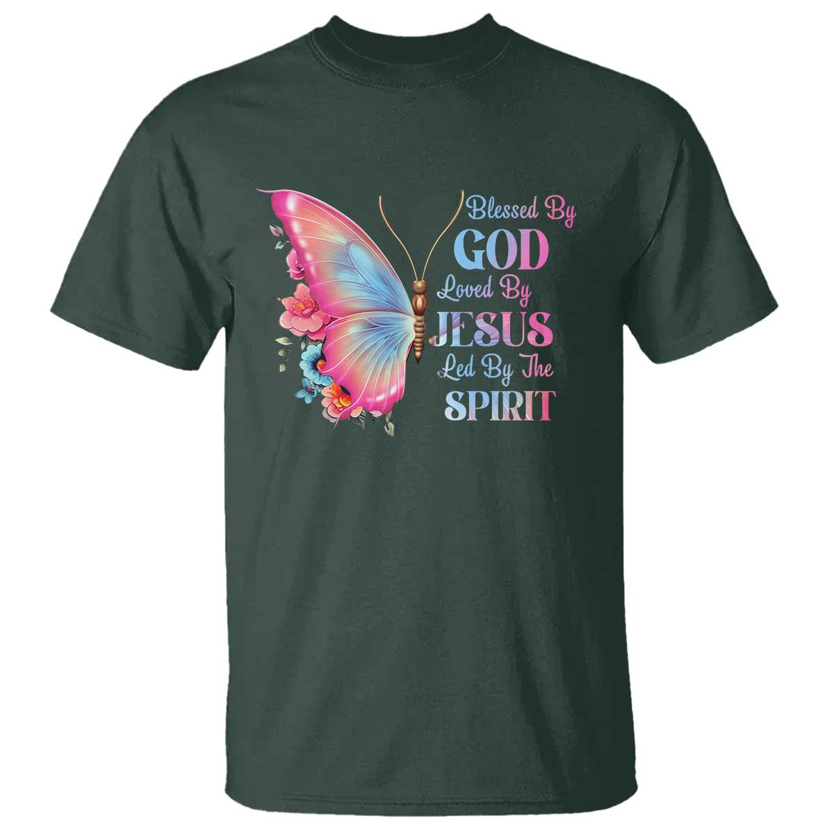 Christian T Shirt Blessed By God Loved By Jesus Led By The Spirit - Wonder Print Shop