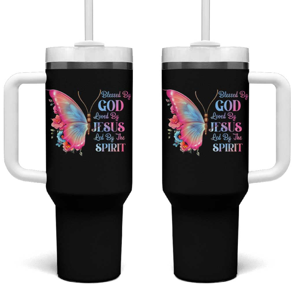 Christian Tumbler With Handle Blessed By God Loved By Jesus Led By The Spirit