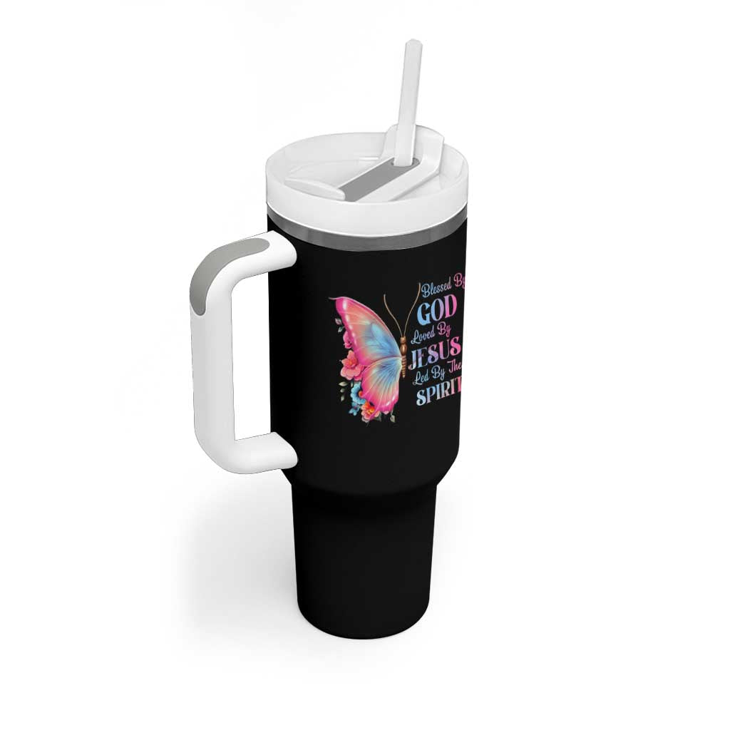 Christian Tumbler With Handle Blessed By God Loved By Jesus Led By The Spirit