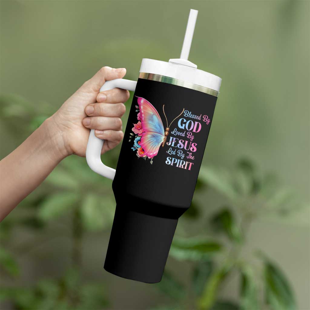 Christian Tumbler With Handle Blessed By God Loved By Jesus Led By The Spirit