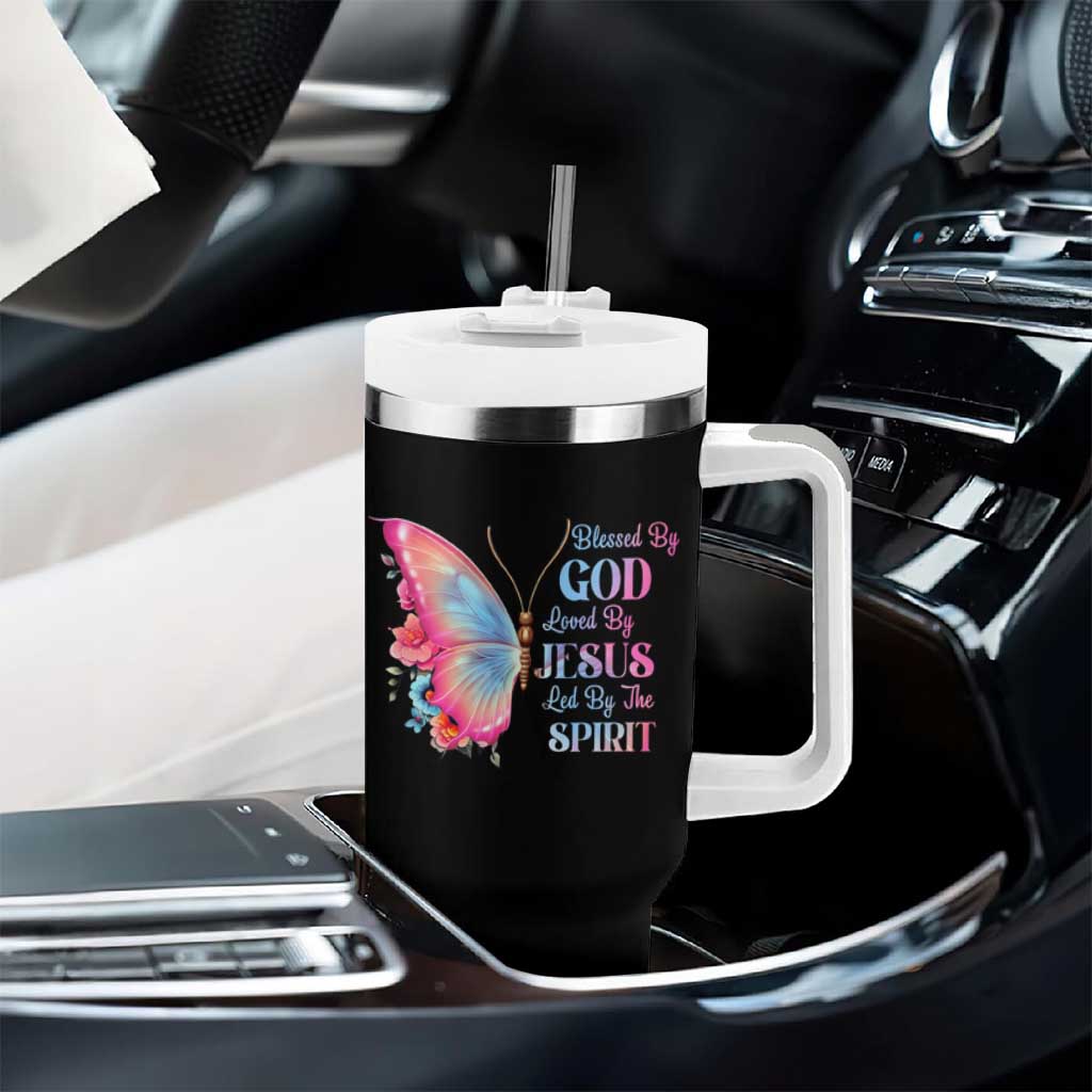 Christian Tumbler With Handle Blessed By God Loved By Jesus Led By The Spirit