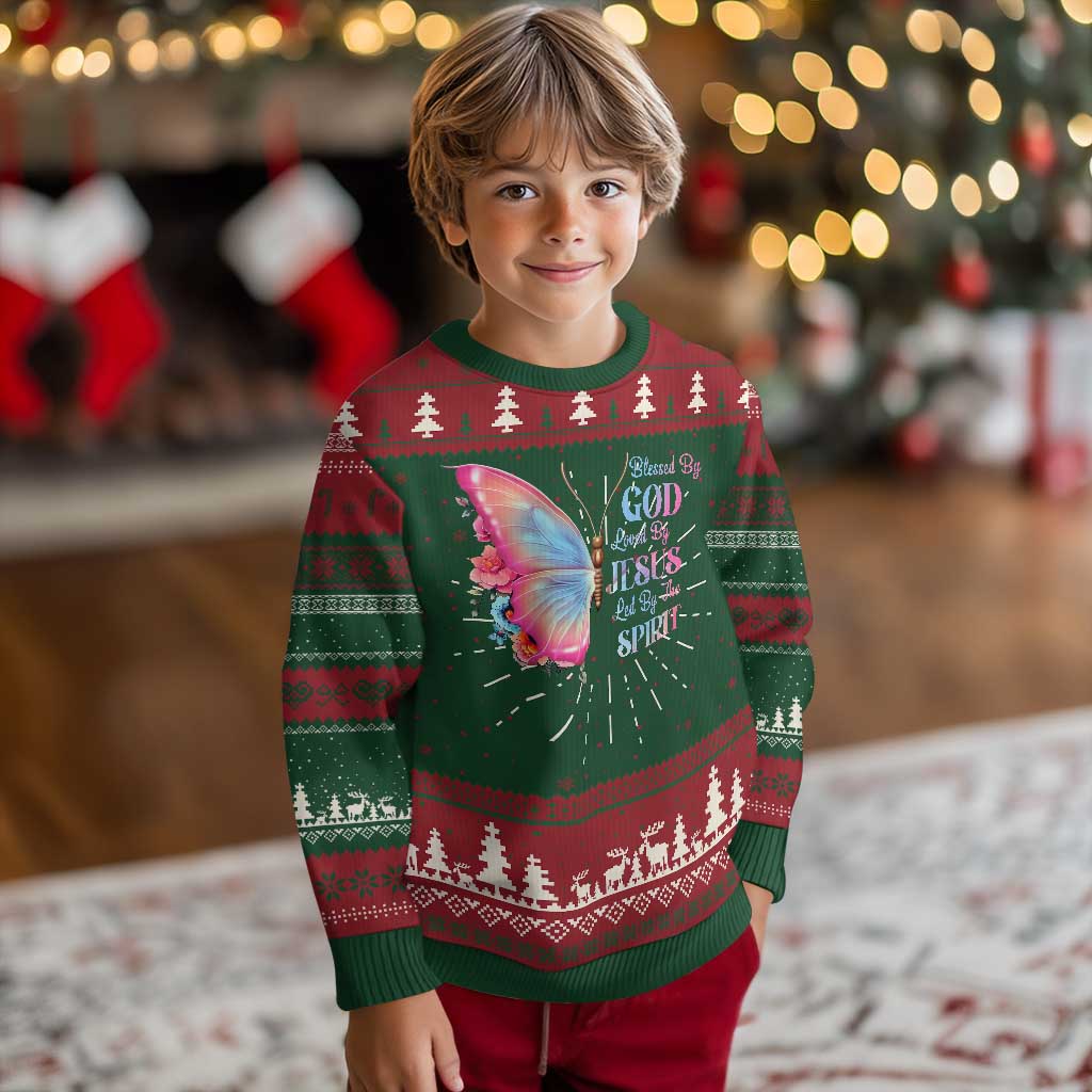 Christian Ugly Christmas Sweater Blessed By God Loved By Jesus Led By The Spirit - Wonder Print Shop