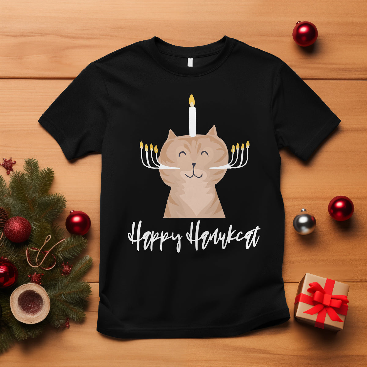 Cat Menorah Cute Jewish Kitten Hanukkah Chanukah Candle T Shirt - Wonder Print Shop