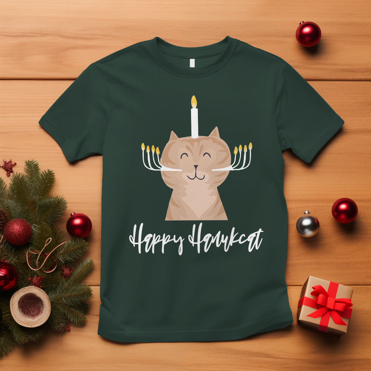 Cat Menorah Cute Jewish Kitten Hanukkah Chanukah Candle T Shirt - Wonder Print Shop